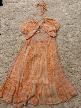 ILLA ILLA Peach-Orange Strapless Halter Dress